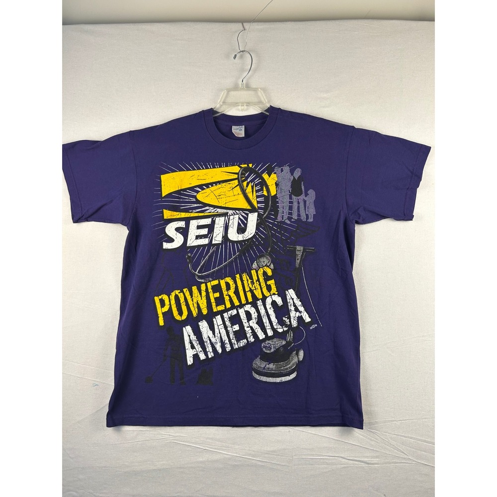 Windjammer SEIU Powering America Purple Graphic T-Shirt Mens XL Vintage USA Made